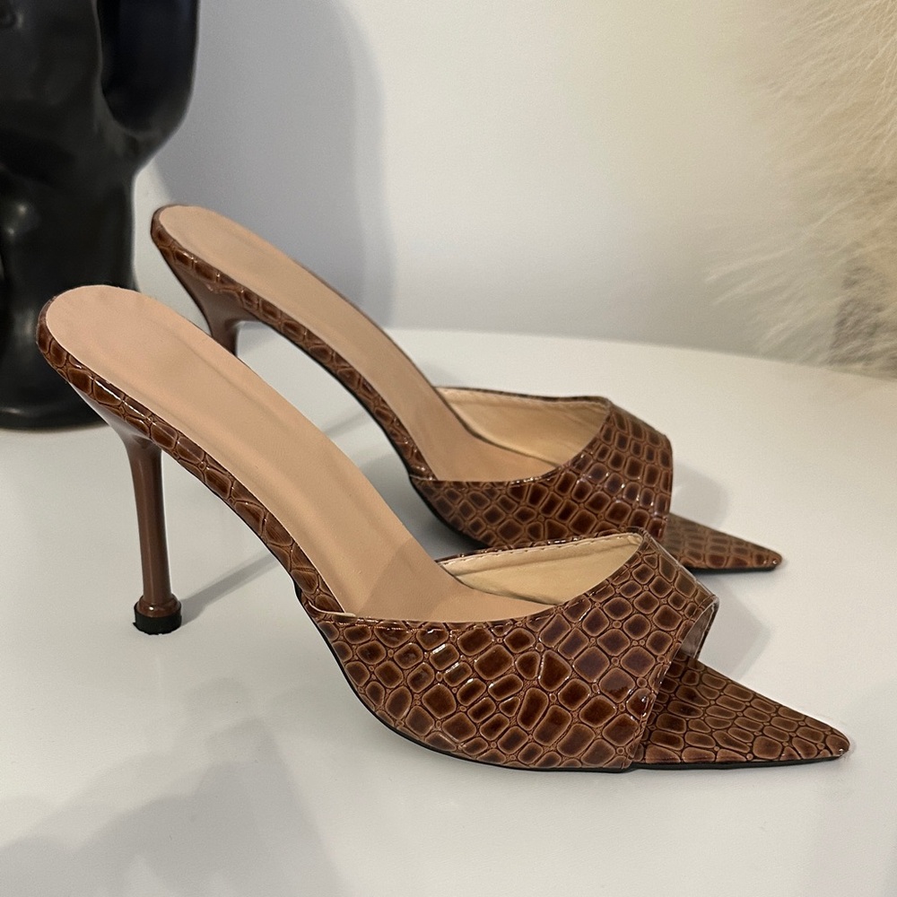 Vegan Brown Croc-Embossed Heels